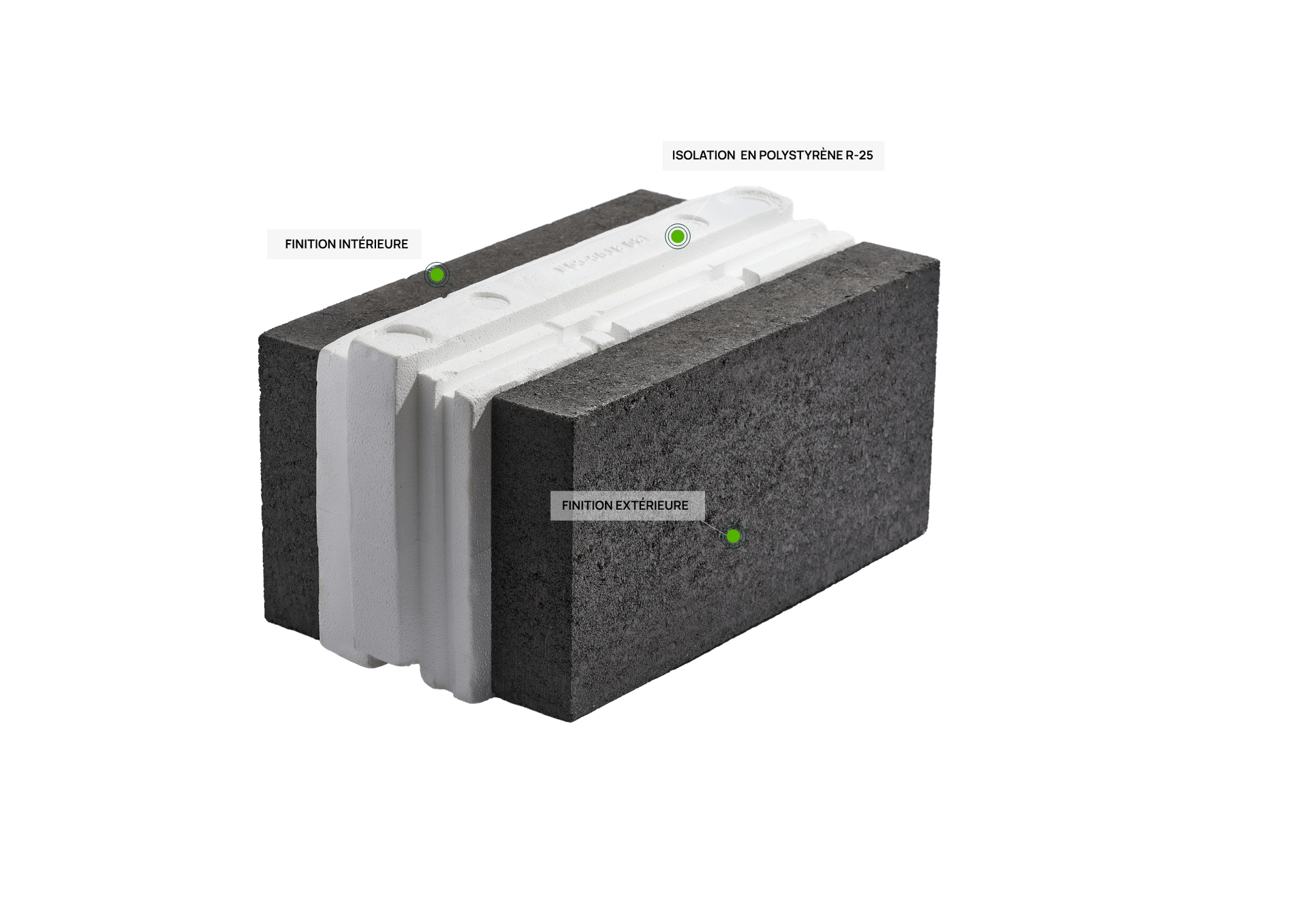 Isobloc insulated masonry block technical diagram with built-in insulation
